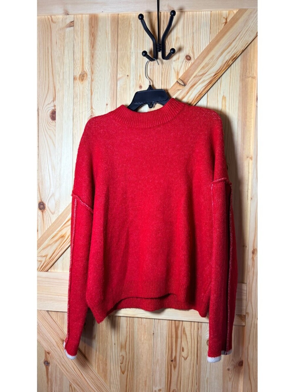Wonderly Red Knit Sweater with Contrast Trim Size L
